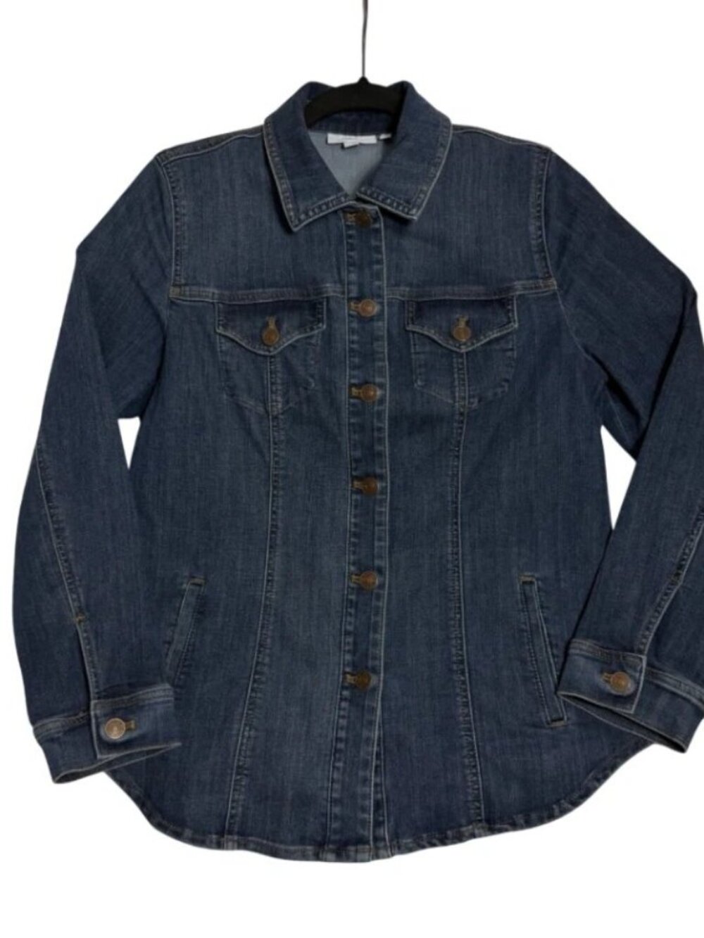 Chicos Womens Dark Wash Cotton Blend Denim Jean Jacket Size Medium